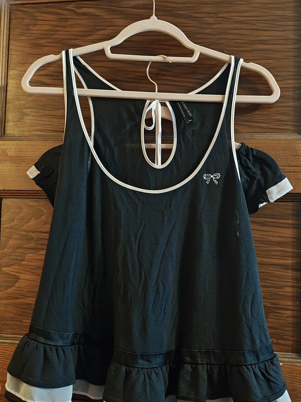 Victoria's Secret Black Tank Sleep Set with White Trim and Rhinestone Bow